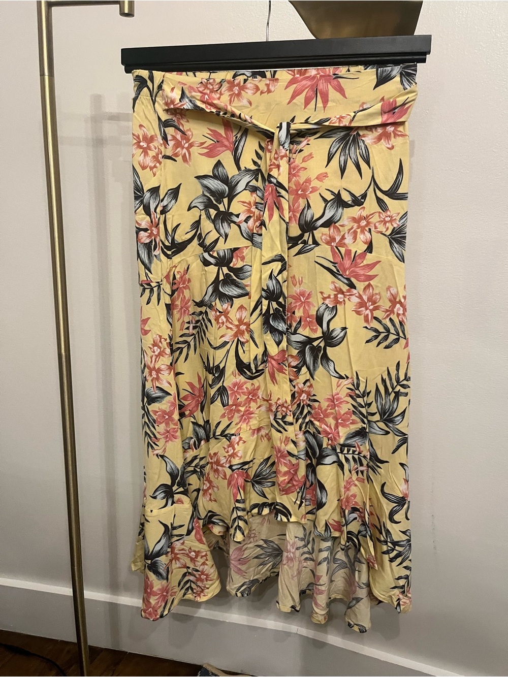 Floral Midi Skirt in Yellow, XS